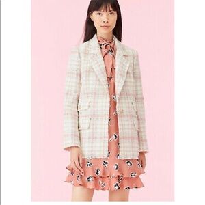 Rebecca Taylor Gabrielle Pink Cream Tweed Single Button Jacket 8